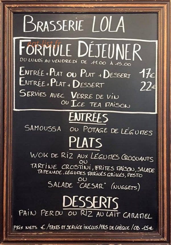 Brasserie Lola — carte page 2