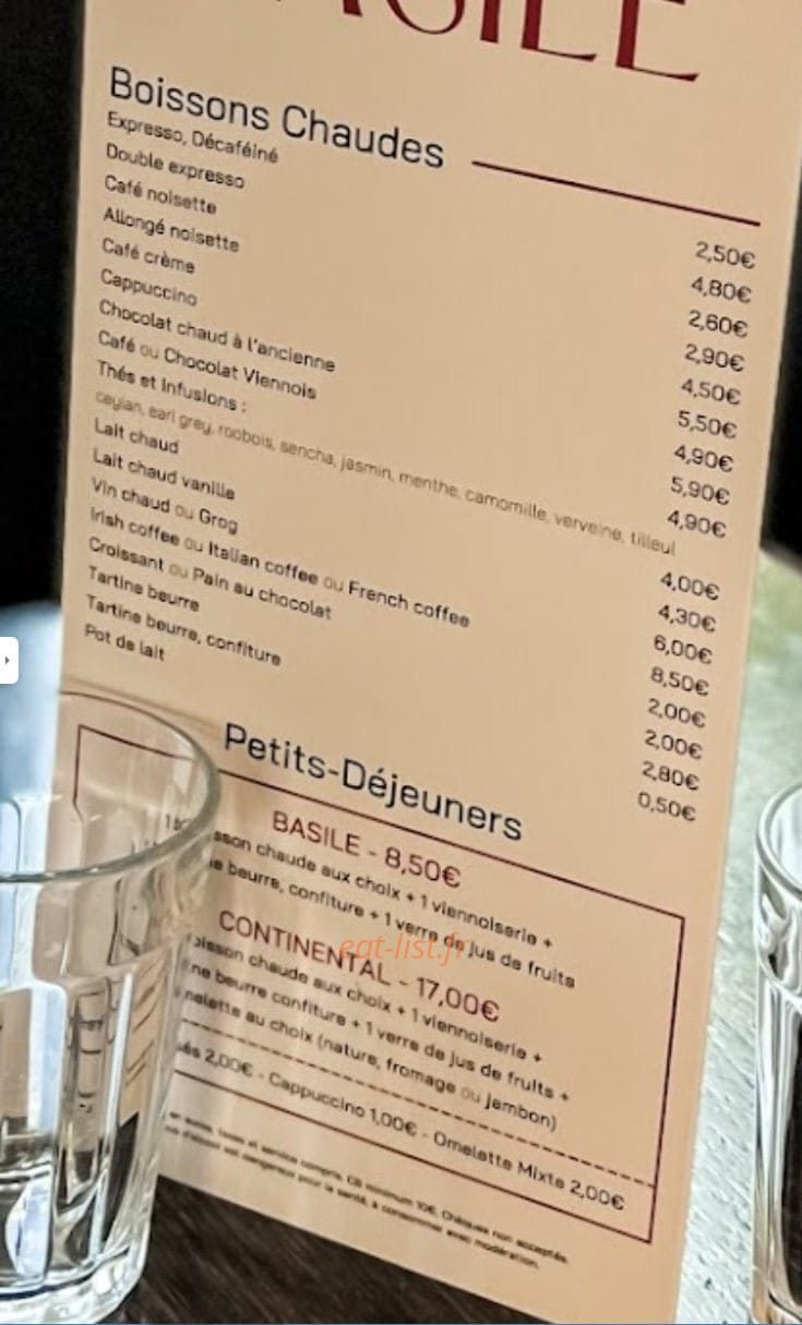 Café Basile — carte page 1