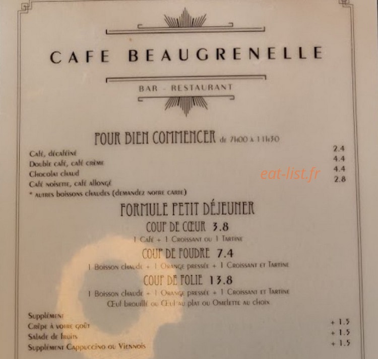 Café Beaugrenelle — carte page 1