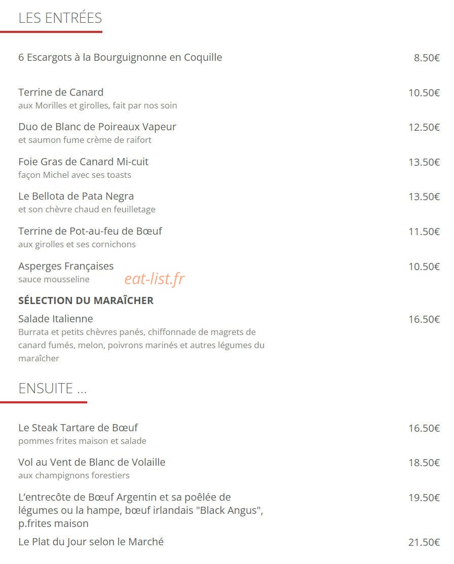 Café Michel — carte page 1