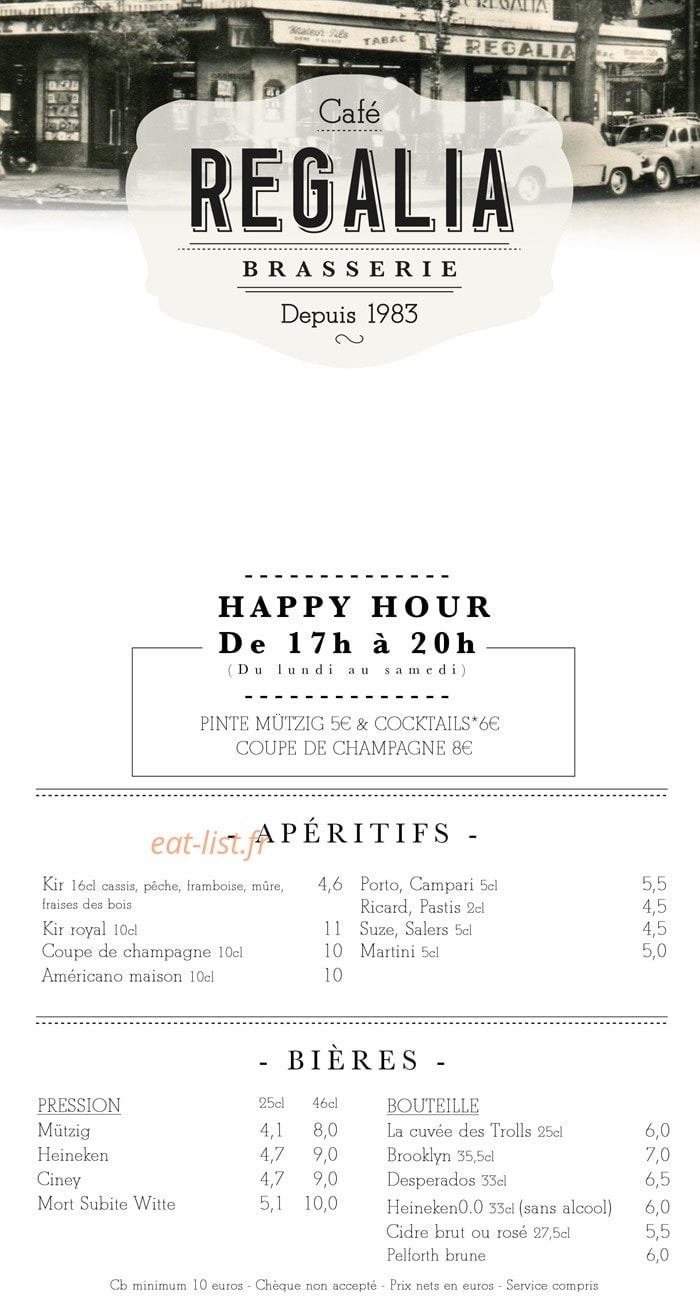 Café Regalia — carte page 1
