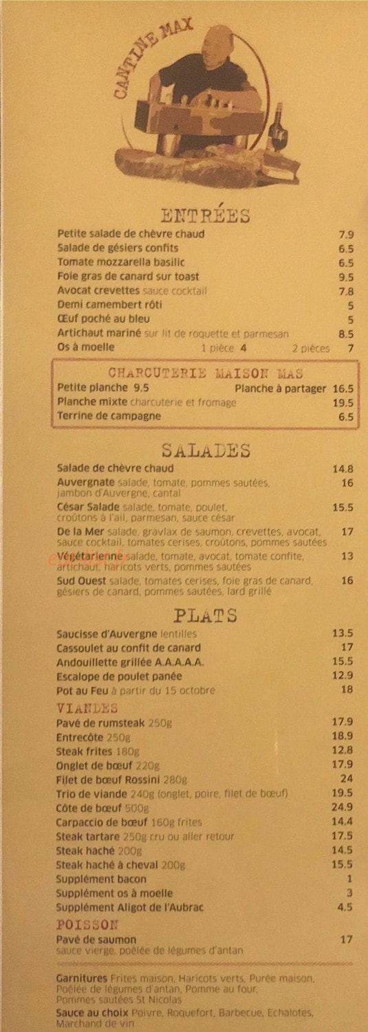 Cantine Max — carte page 1