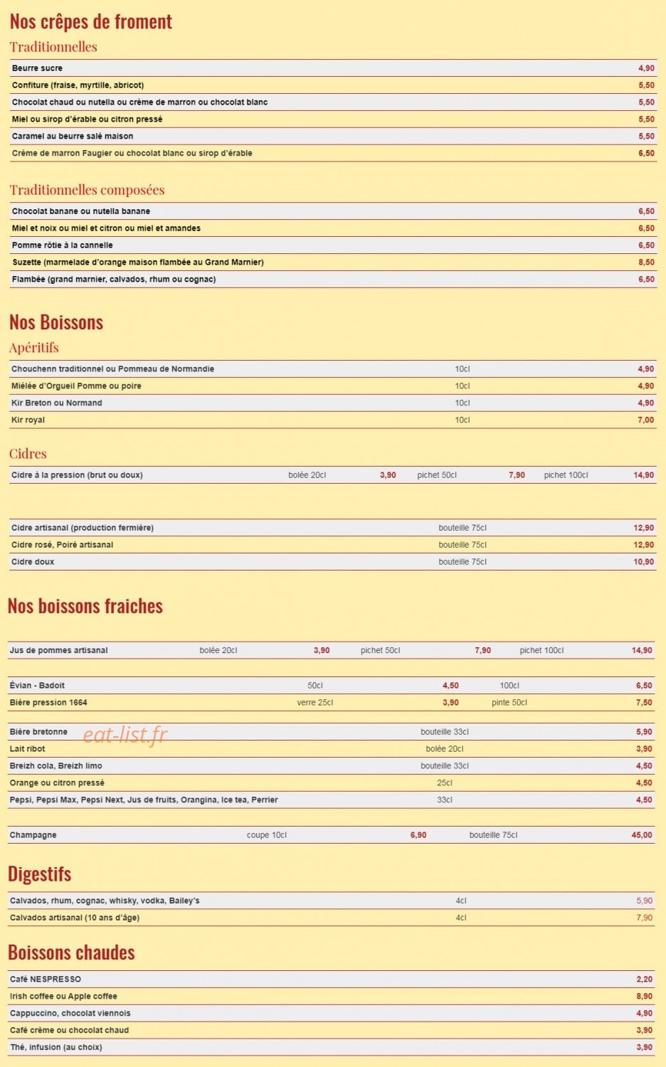 Crêperie de Pontivy — carte page 3