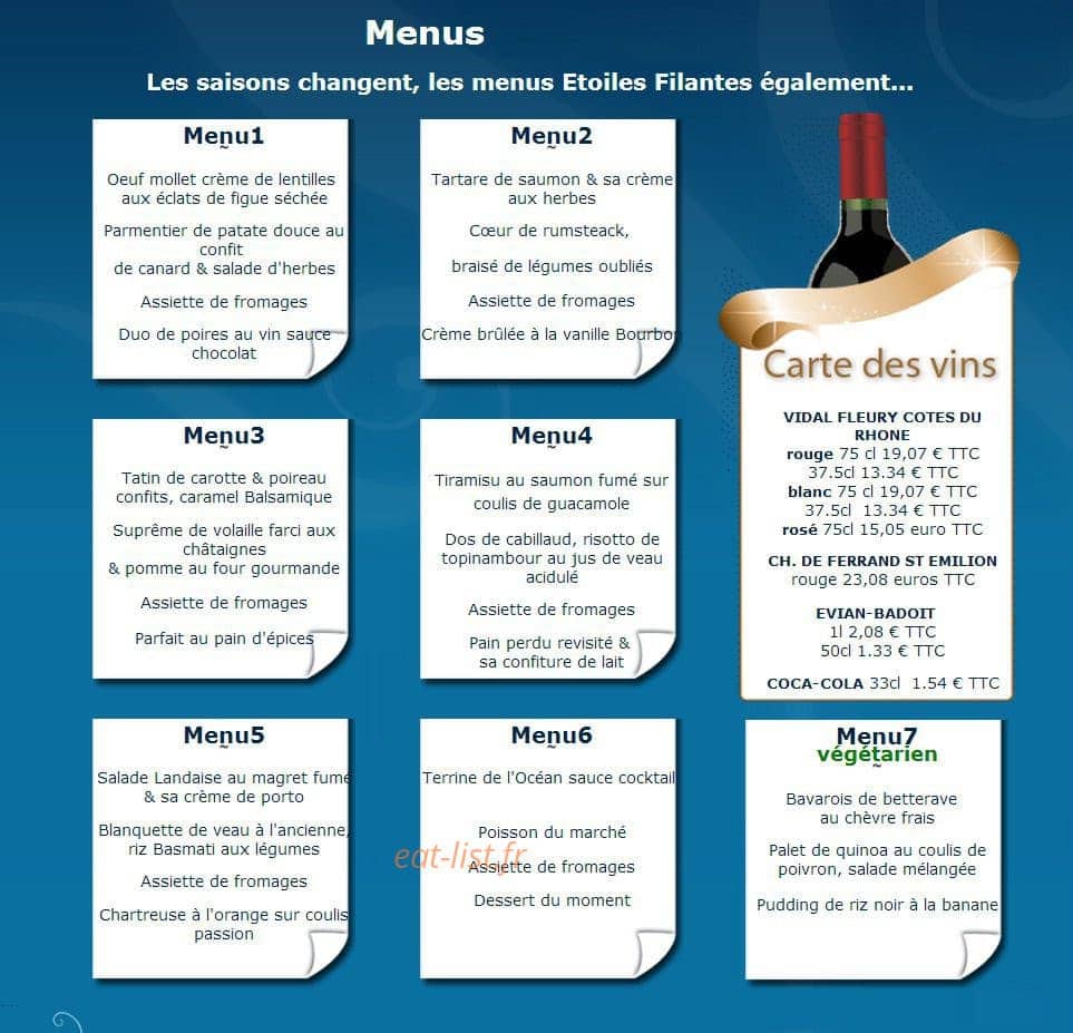 Etoiles Filantes à Paris 15 Carte Menu Et Photos