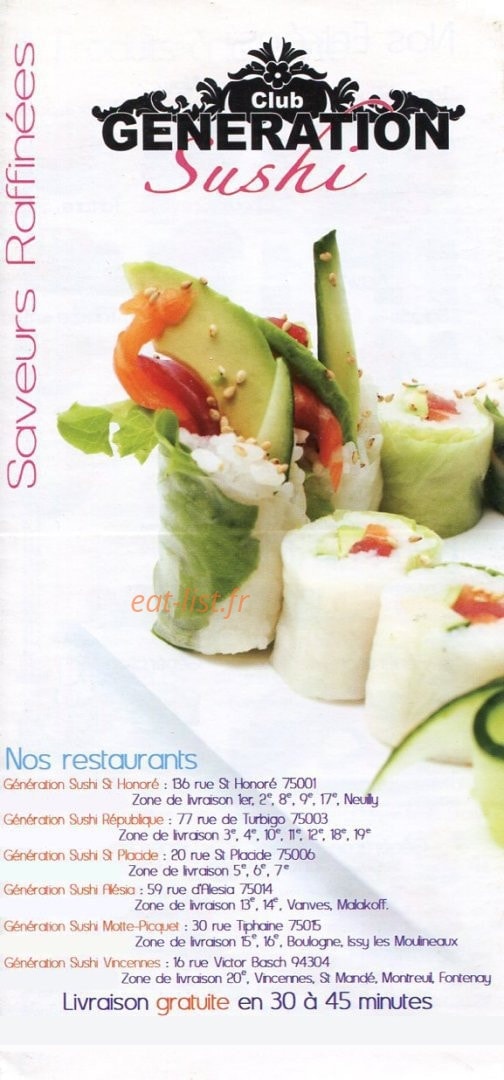 Génération Sushi — carte page 1