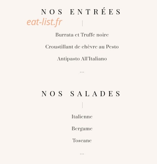 Joya Trattoria — carte page 3