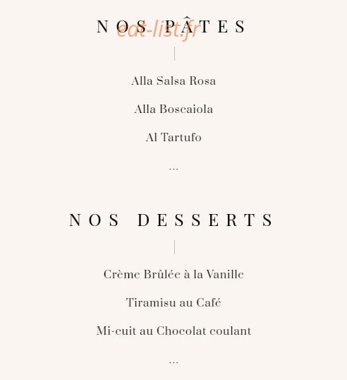 Joya Trattoria — carte page 1