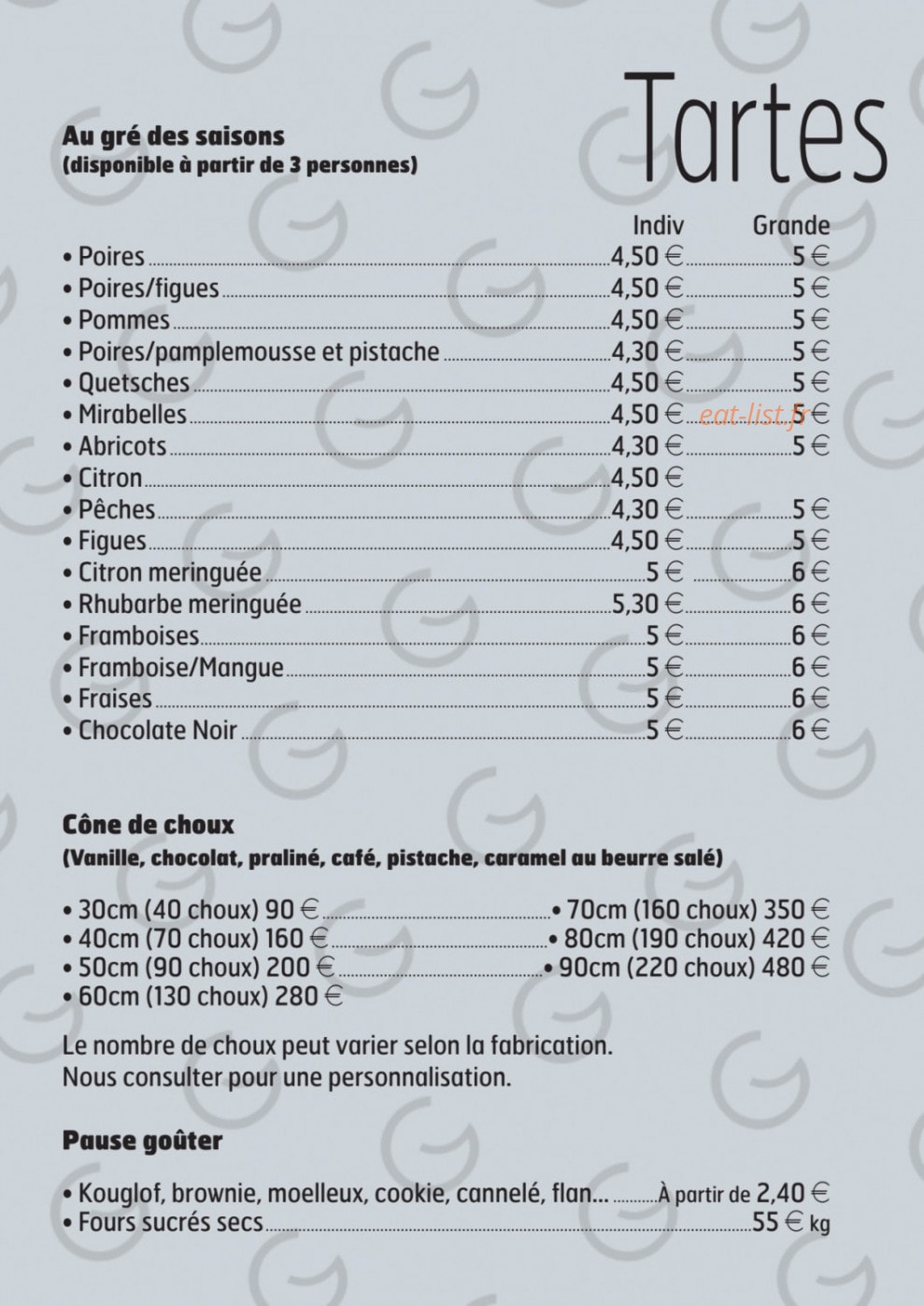 L'atelier des gourmands — carte page 8
