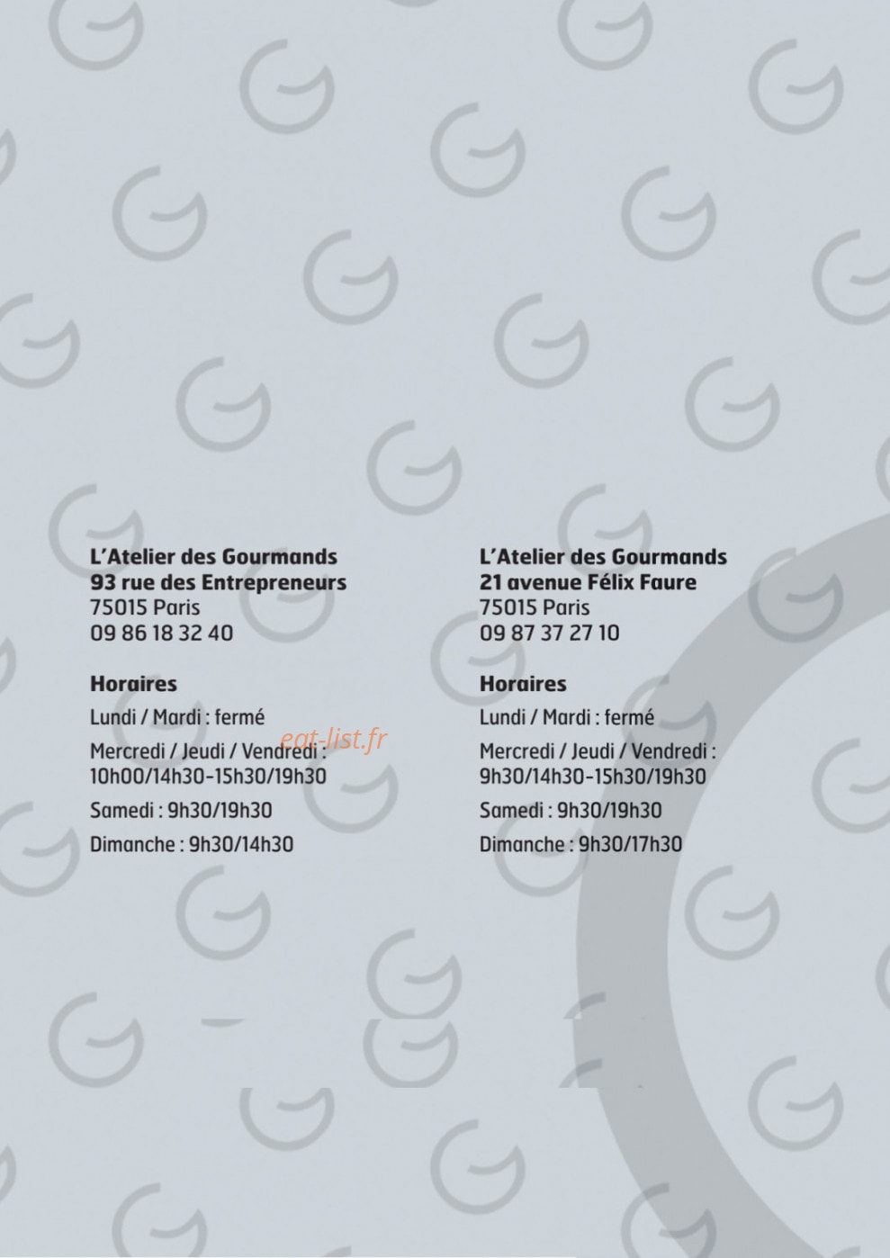 L'atelier des gourmands — carte page 13