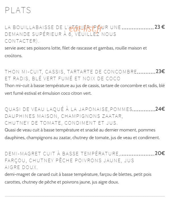 L'Atelier du Parc — carte page 6