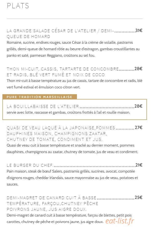 L'Atelier du Parc — carte page 2