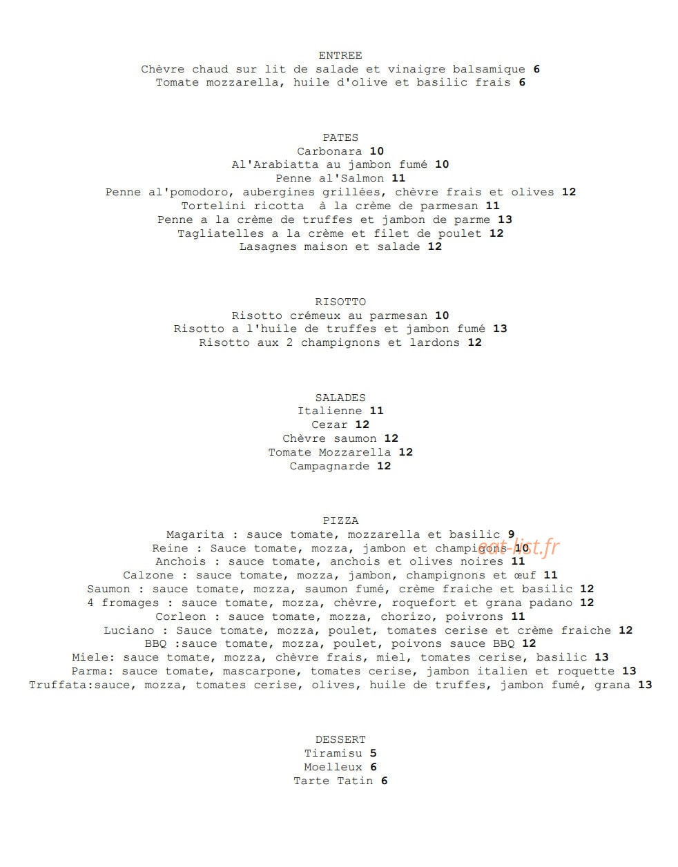 L'Italy Cafe — carte page 1