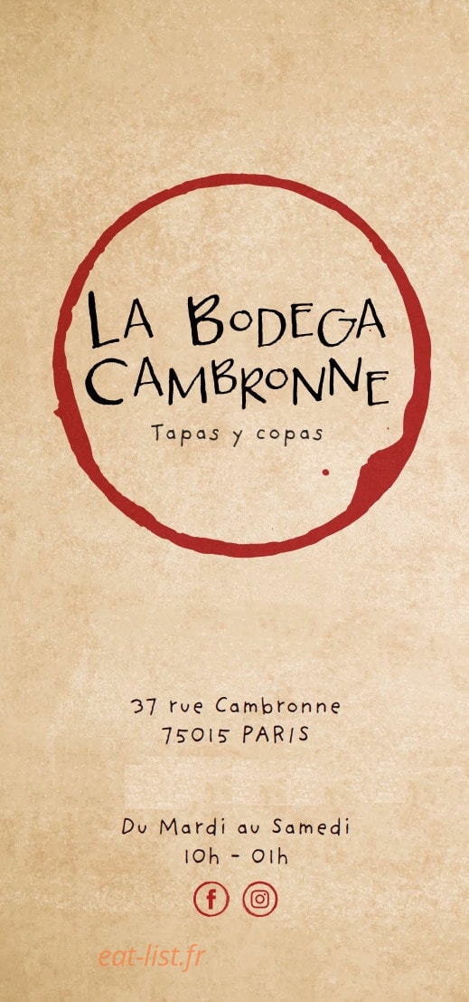 La Bodega Cambronne — carte page 1
