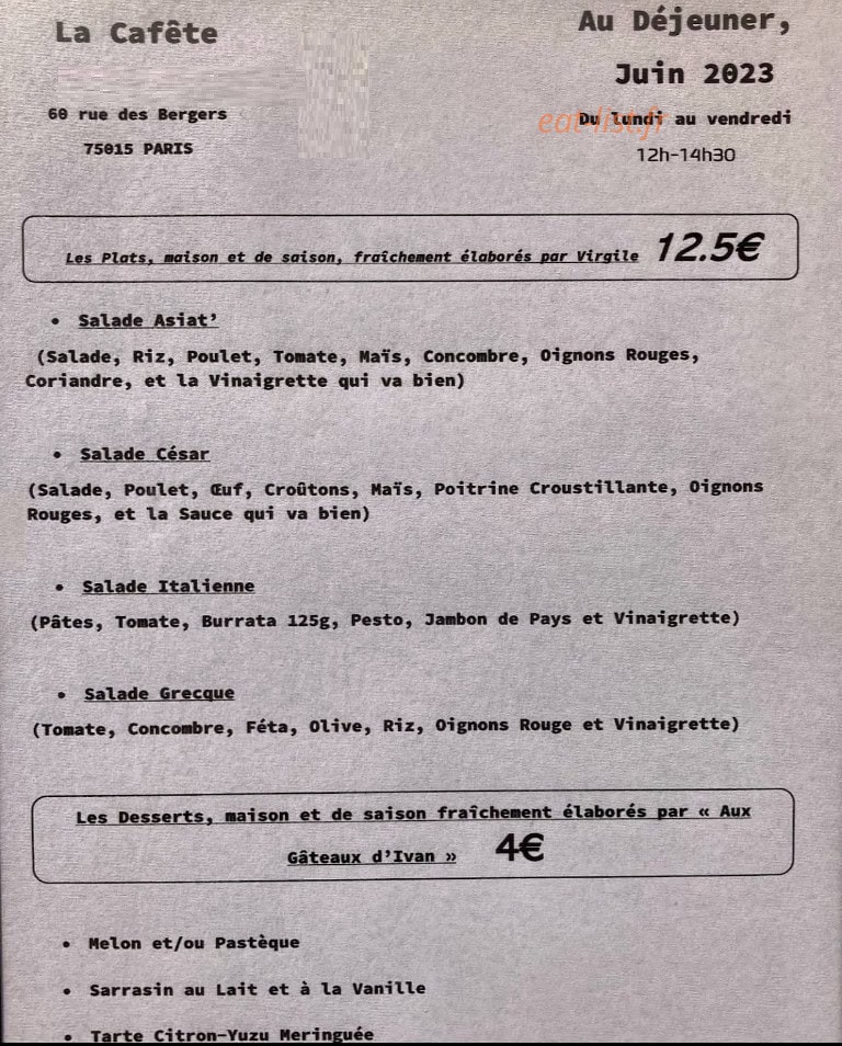 La Cafête — carte page 2