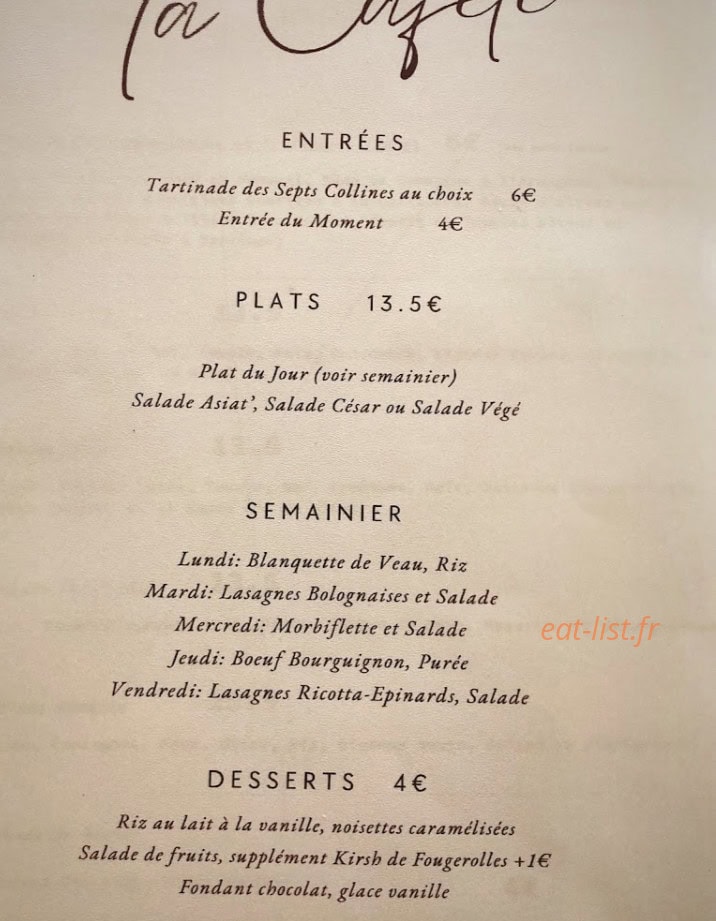 La Cafête — carte page 1