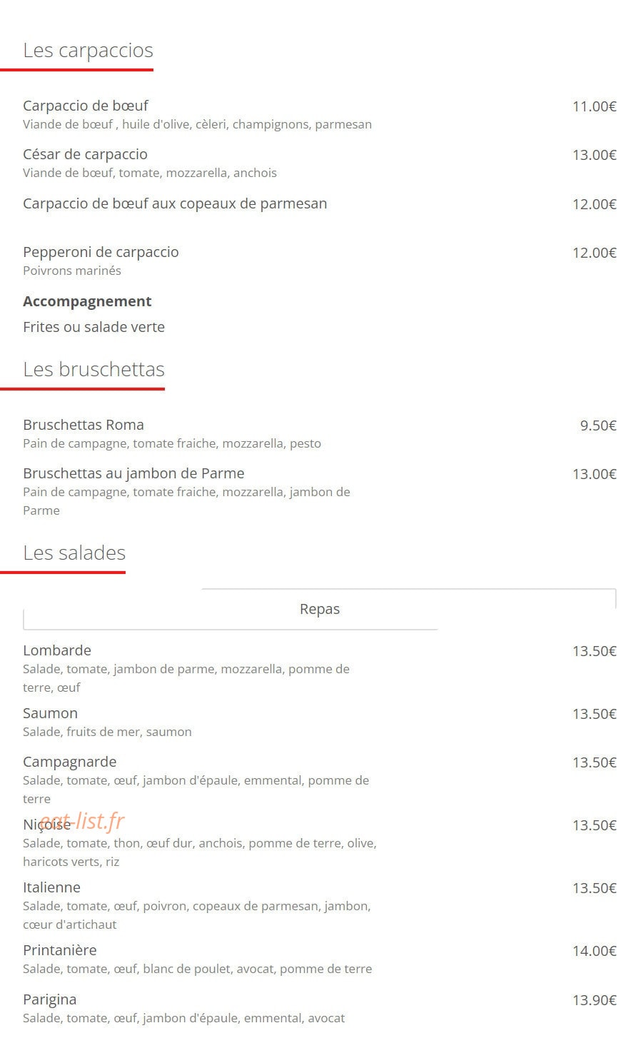 La Parigina — carte page 2