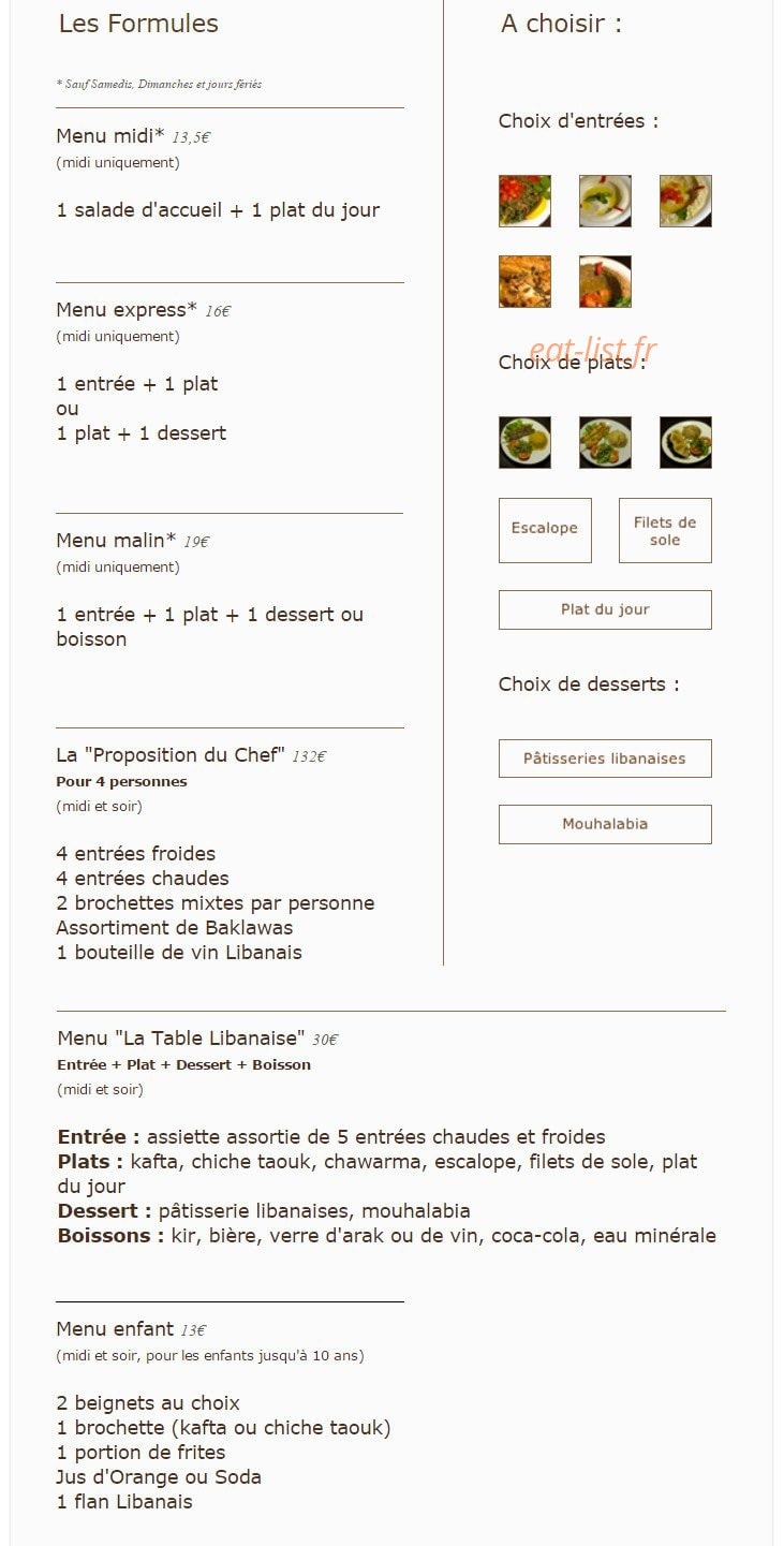 La Table Libanaise — carte page 9