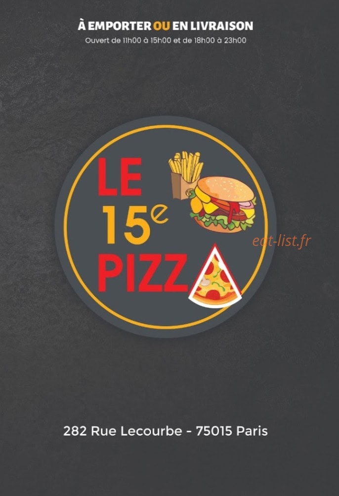 Le 15e  Pizza — carte page 1