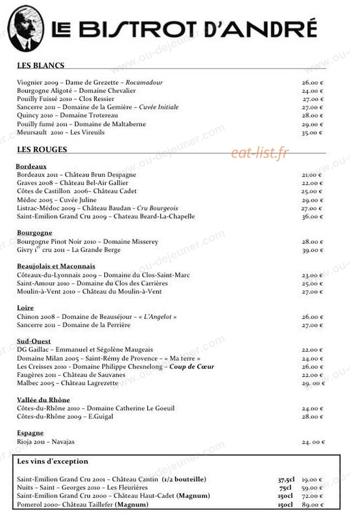 Le bistrot d’André — carte page 3