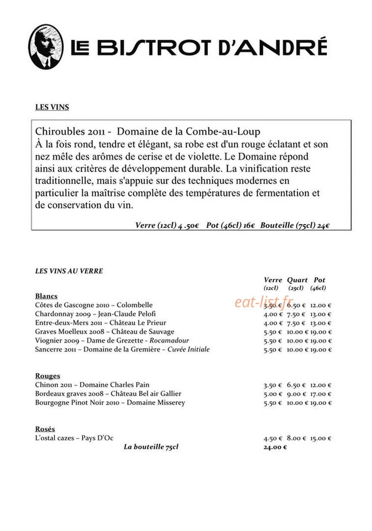 Le bistrot d’André — carte page 2