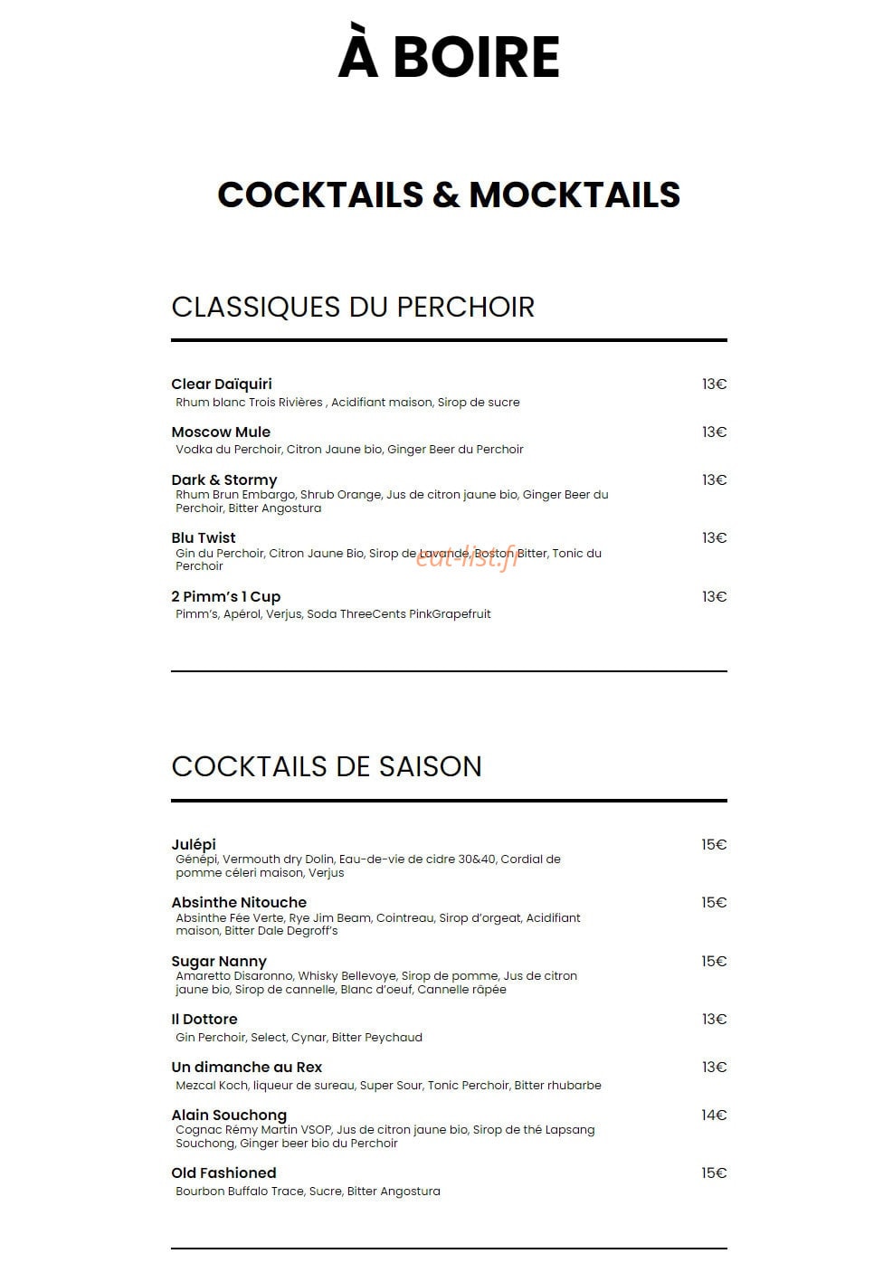 Le Perchoir — carte page 2