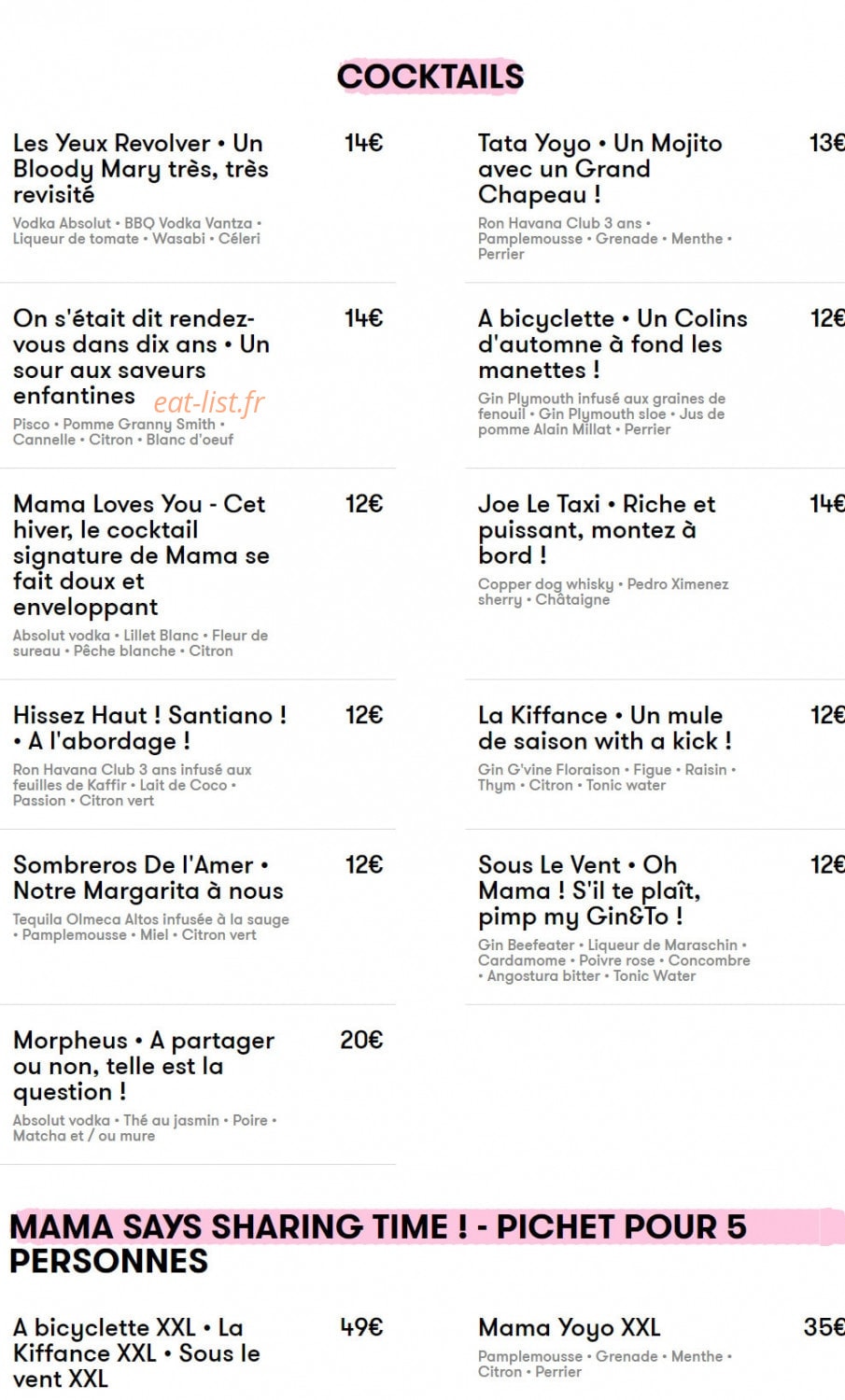Mama Shelter — carte page 1