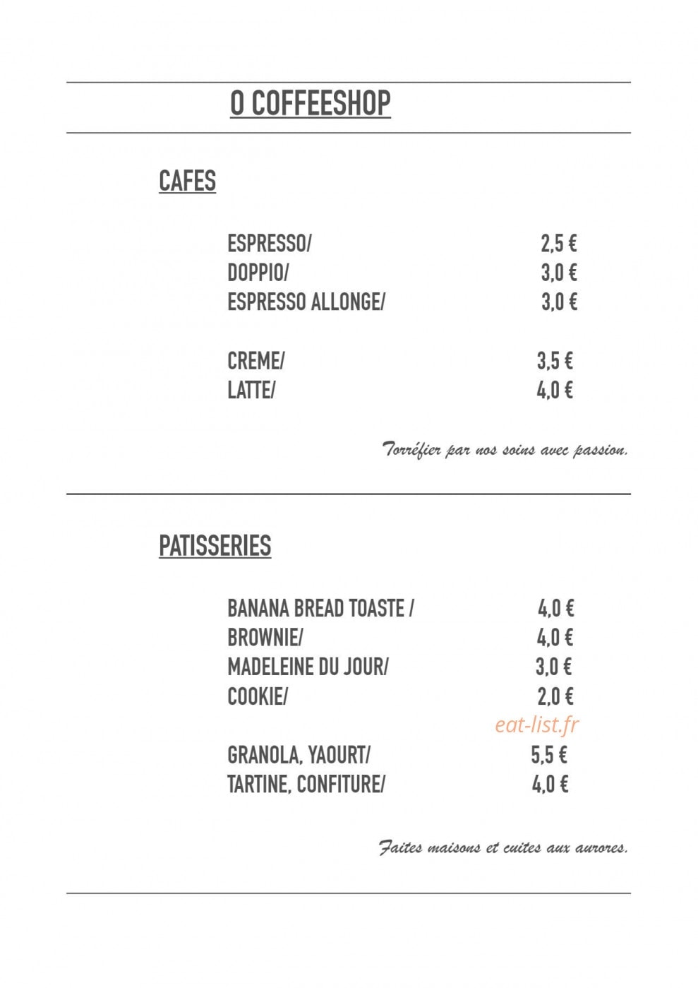 O coffee — carte page 1