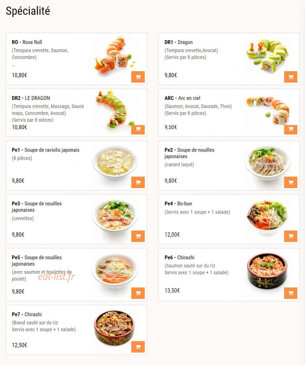 Oishi sushi — carte page 1