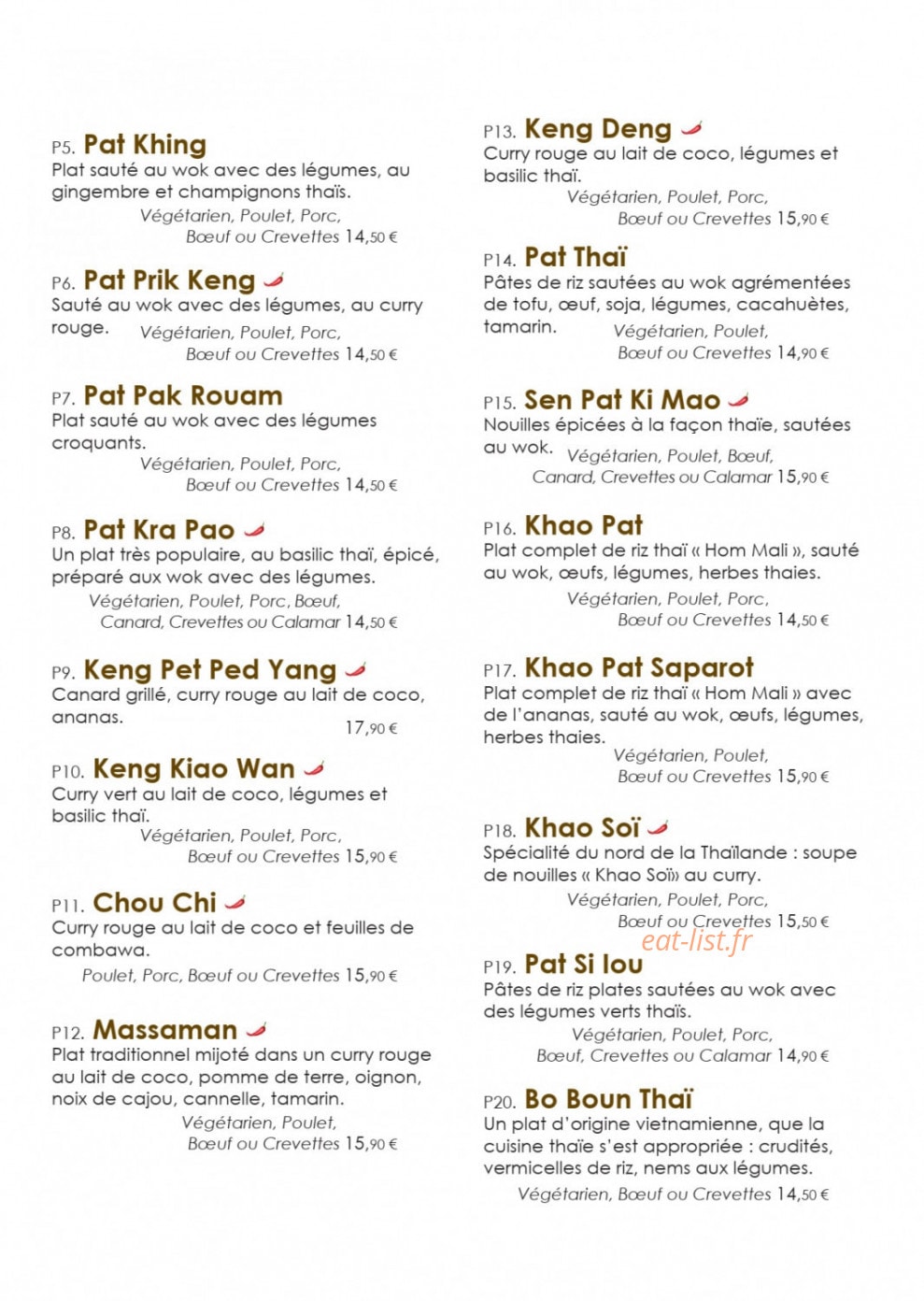Paya Thaï — carte page 3