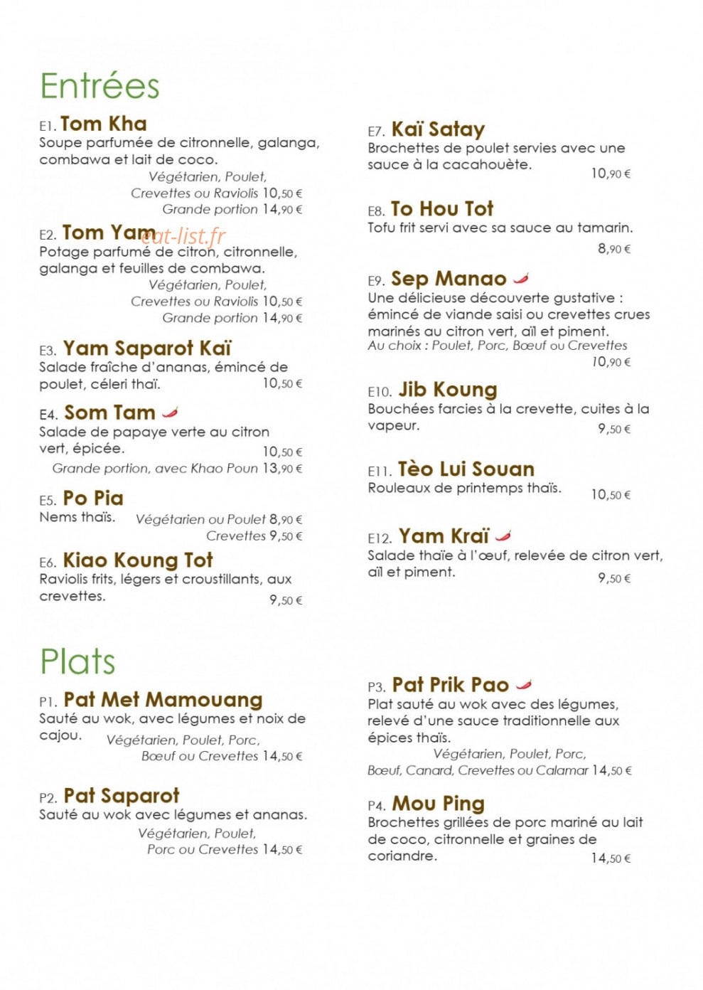 Paya Thaï — carte page 2