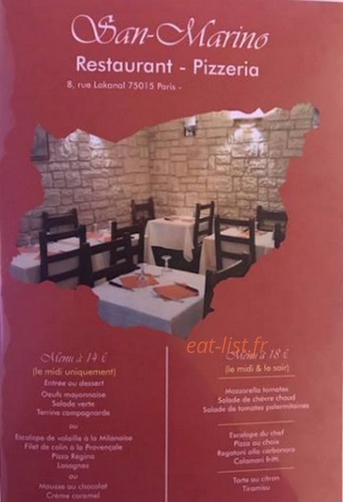 Pizzeria San Marino — carte page 1