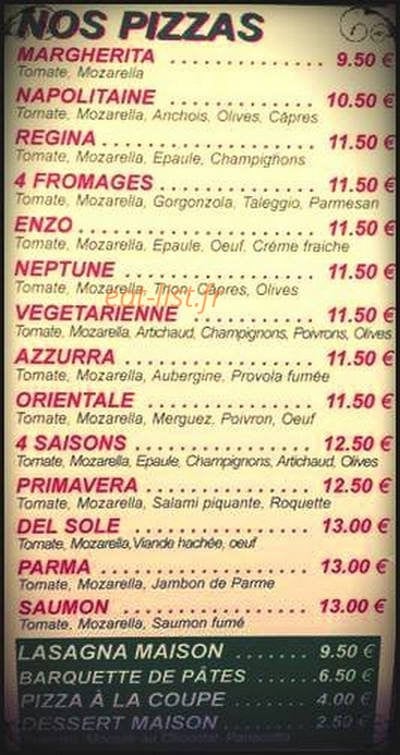 Carte et menu de Pizzeria Trattoria Napoletana da Enzo à Paris 15 — Les pizzas