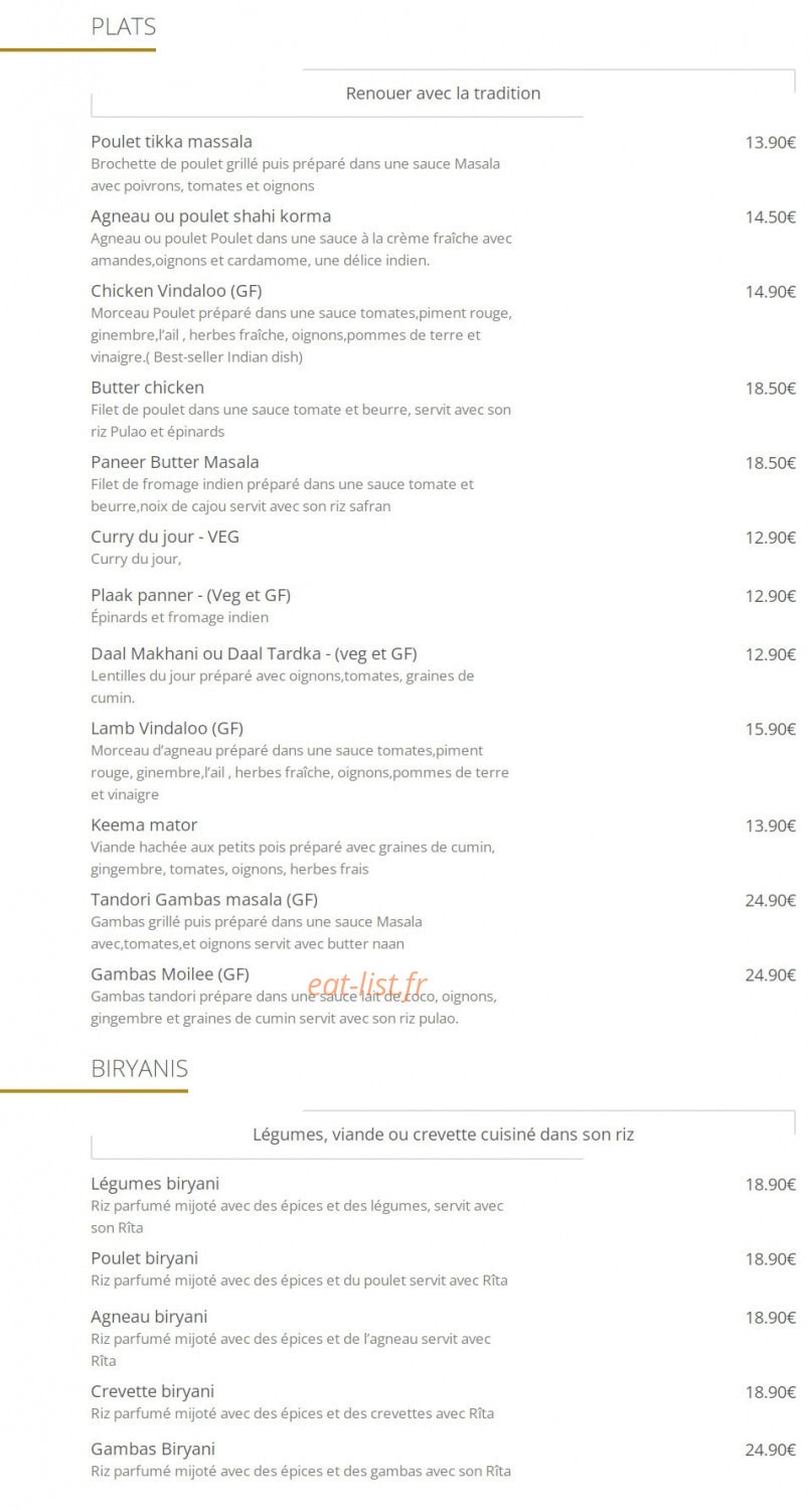 Rasna Restaurant Indien — carte page 2