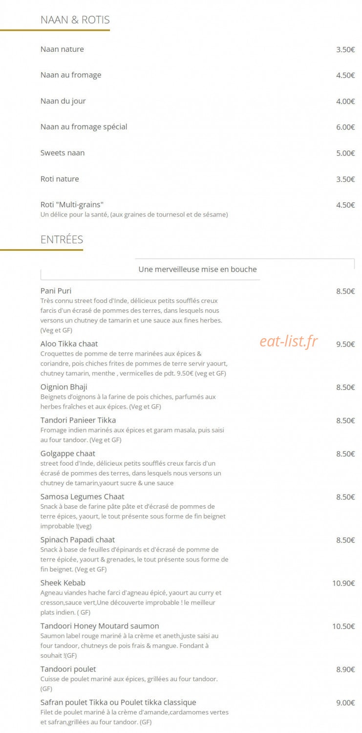 Rasna Restaurant Indien — carte page 1