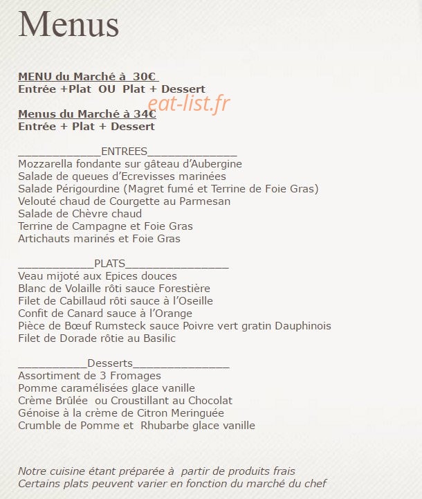 Restaurant de la tour — carte page 1