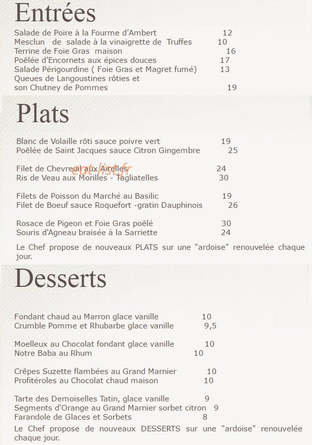 Restaurant de la tour — carte page 2