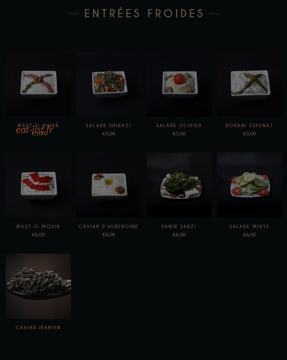 Restaurant Téhéran — carte page 2