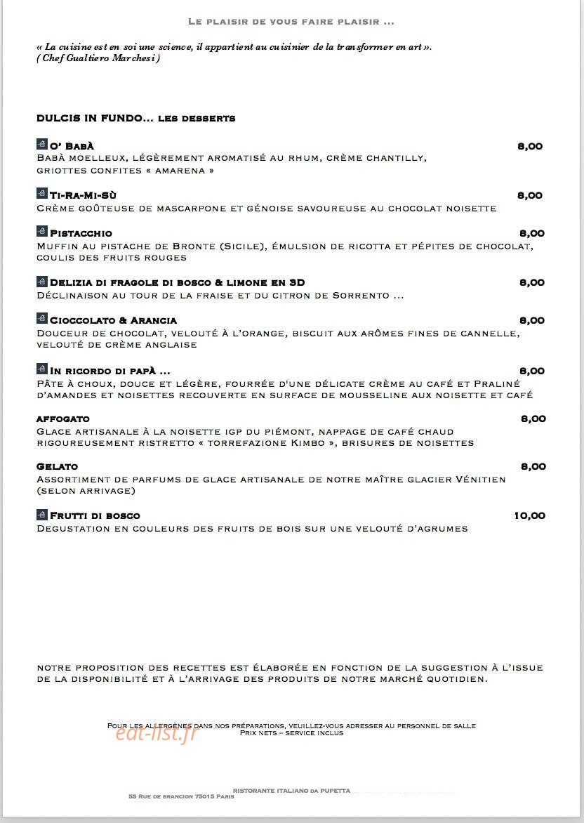 Ristorante Italiano da Pupetta — carte page 6