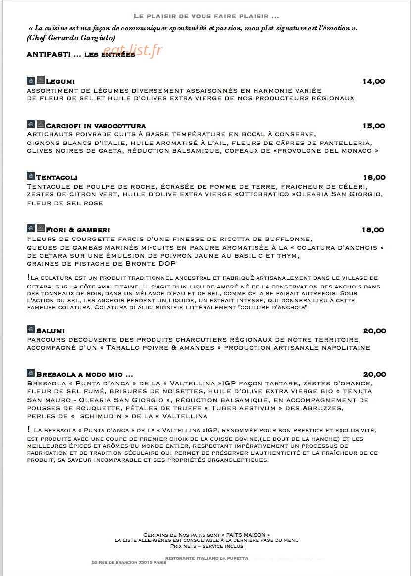 Ristorante Italiano da Pupetta — carte page 2
