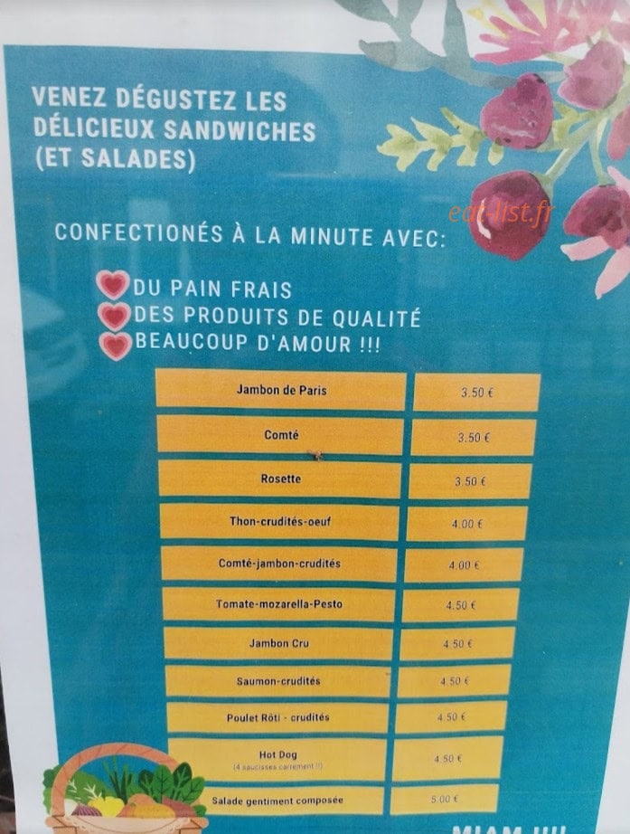 Sandwicherie le terroir — carte page 1