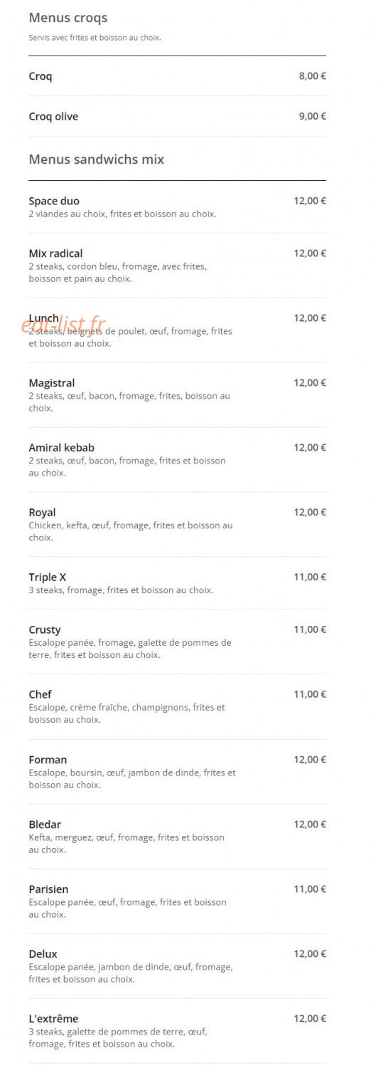 Space Lunch — carte page 3