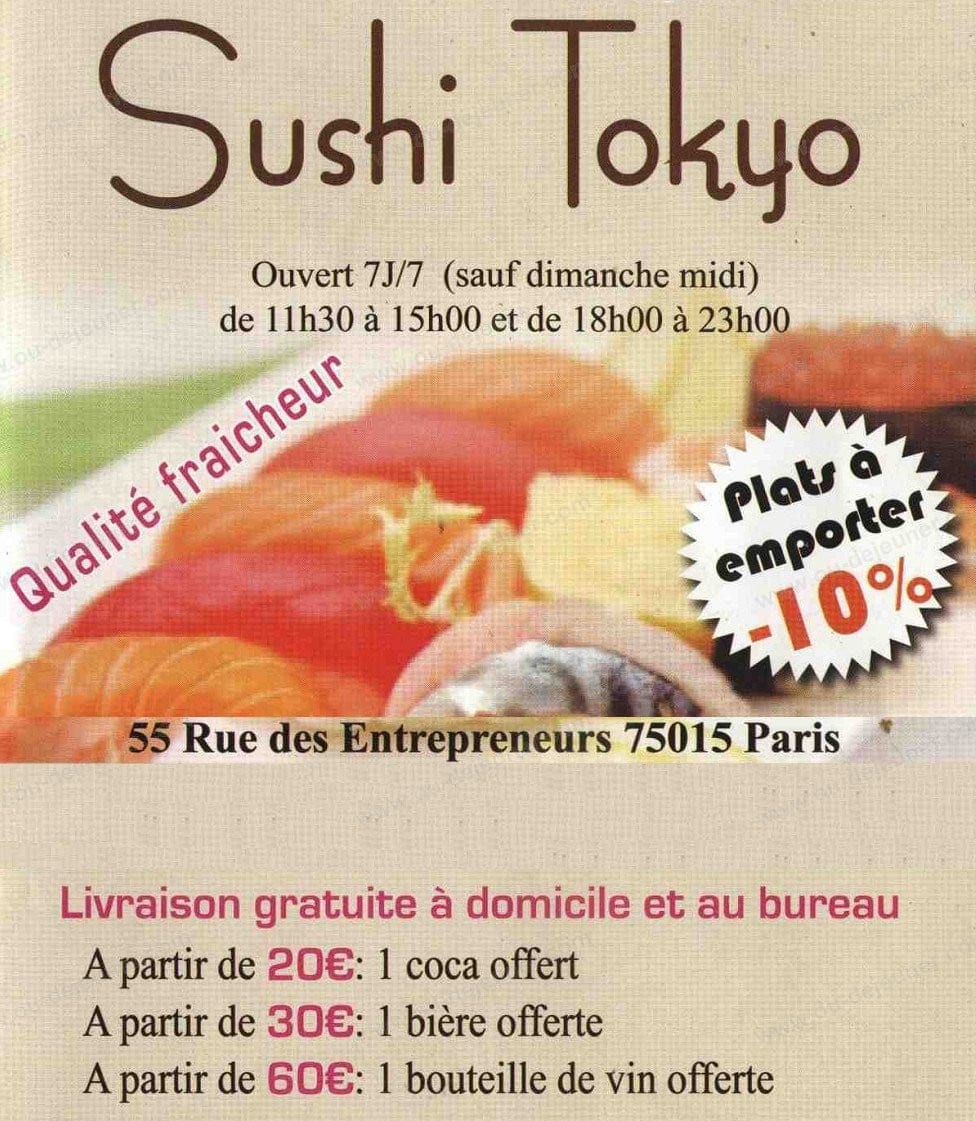Sushi tokyo — carte page 1