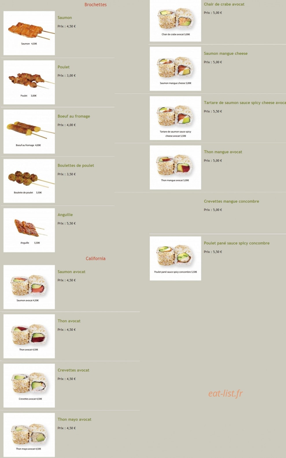 Sushi Village — carte page 1