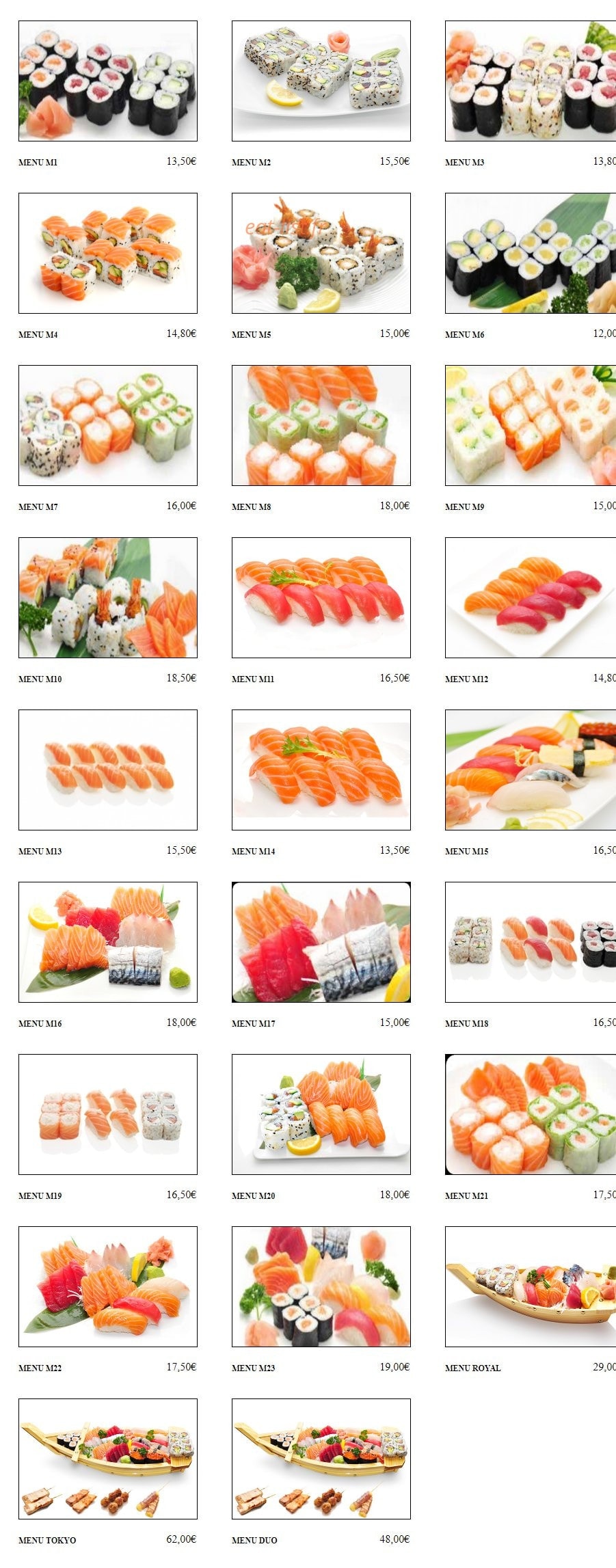 Tokyo Sushi — carte page 1