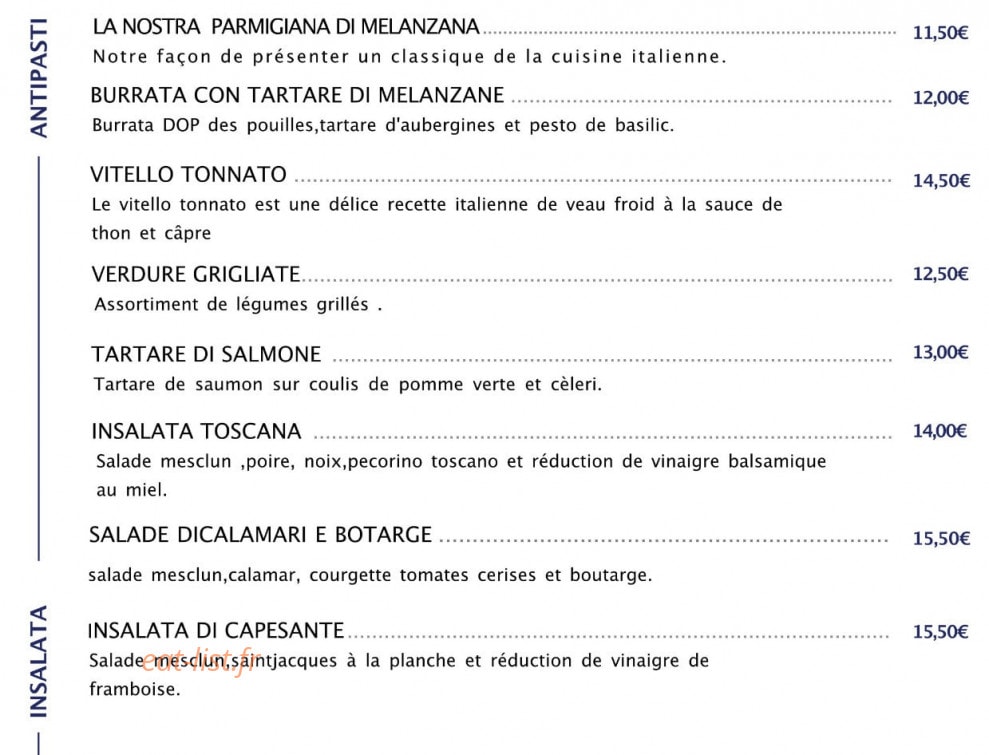 Trattoria Toscana — carte page 1