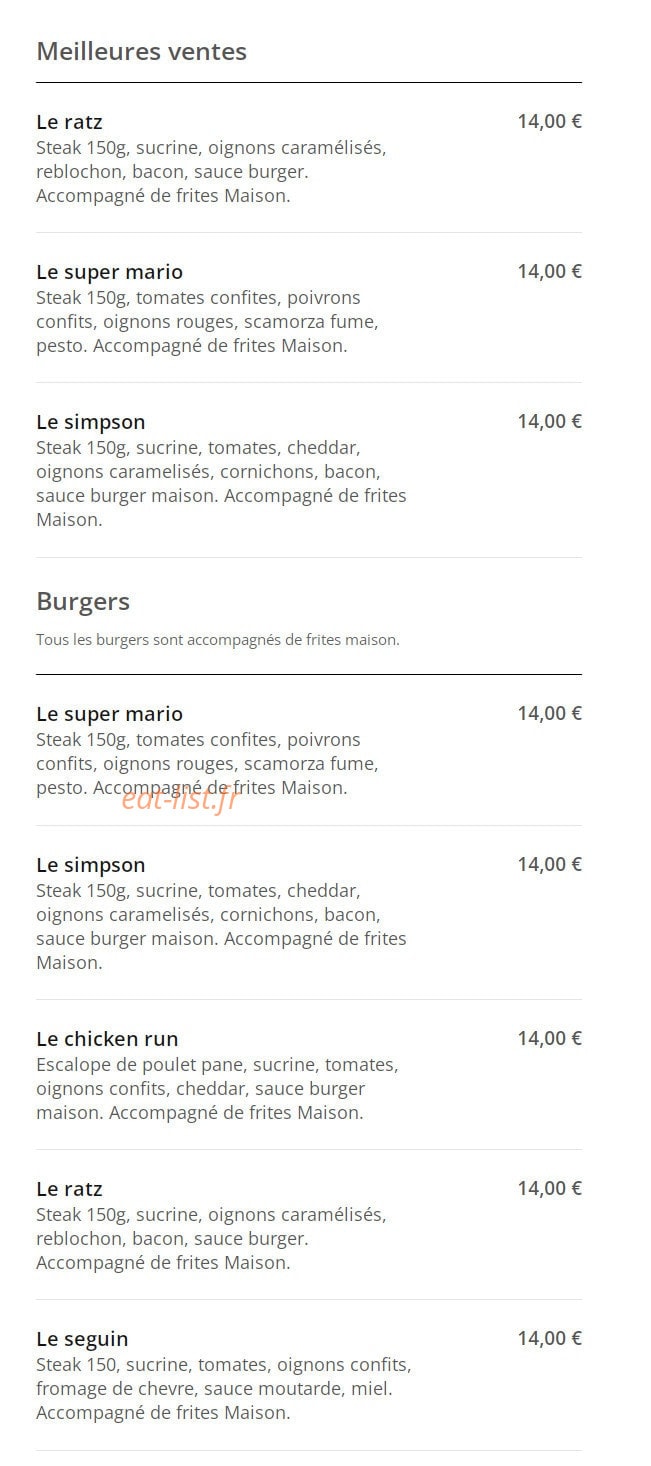 XV burger — carte page 1