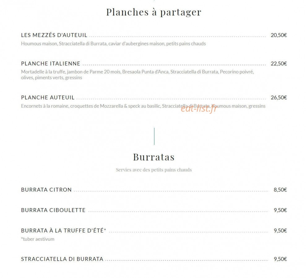 Auteuil Brasserie — carte page 1