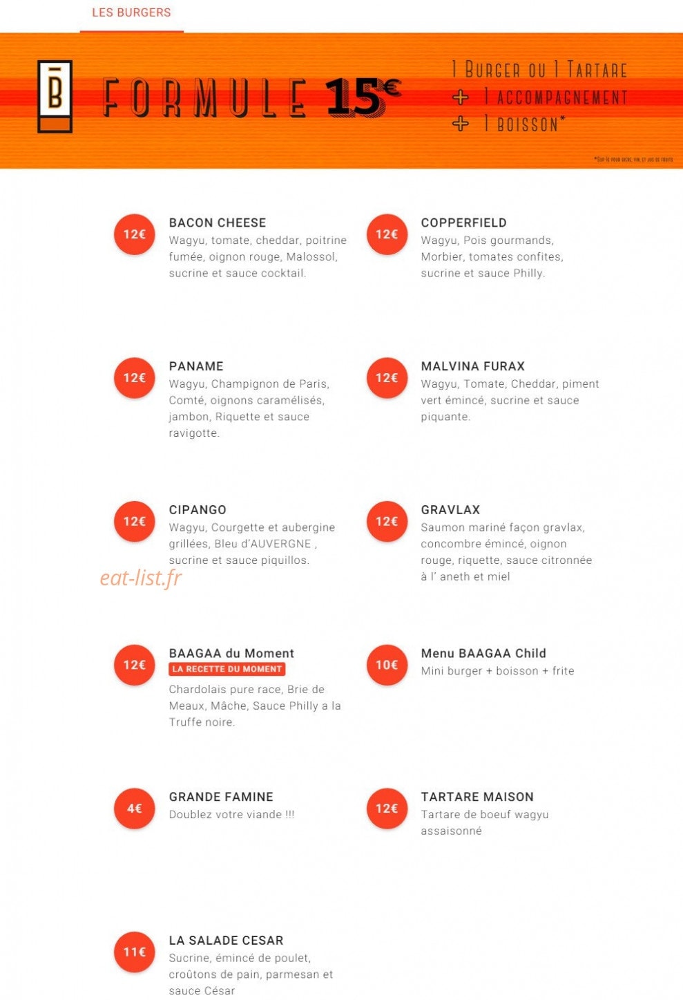 Baagaa Burger — carte page 1