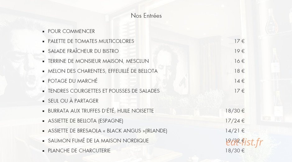 Bistro de L'Arc — carte page 1