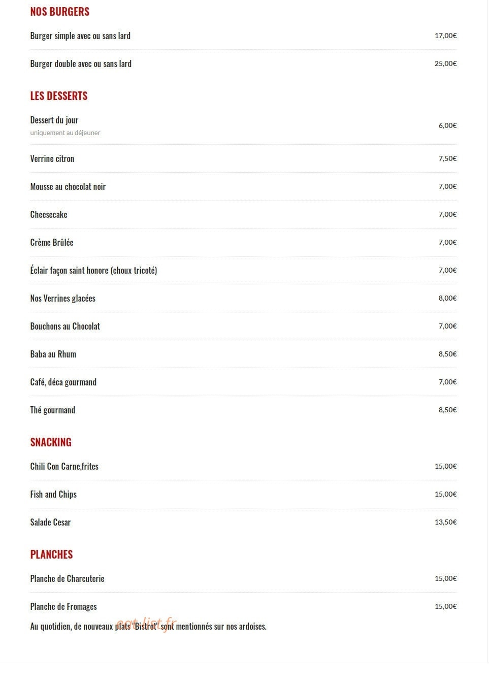 Bistrot Blériot — carte page 3